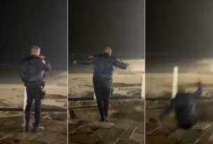 Guarda civil cai em cratera aberta na orla de Praia Grande durante forte temporal